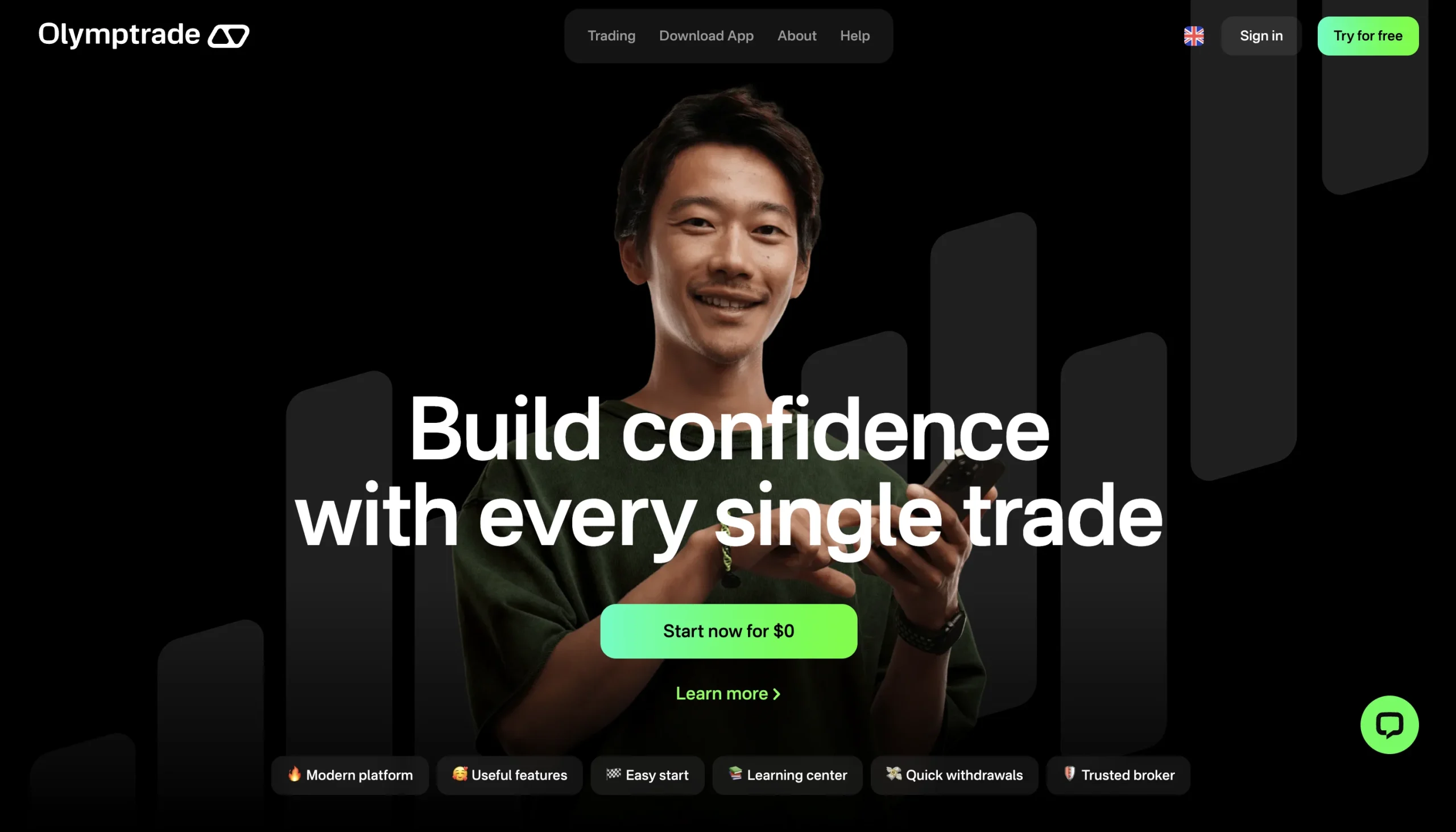 Home page of the official Olymptrade website.