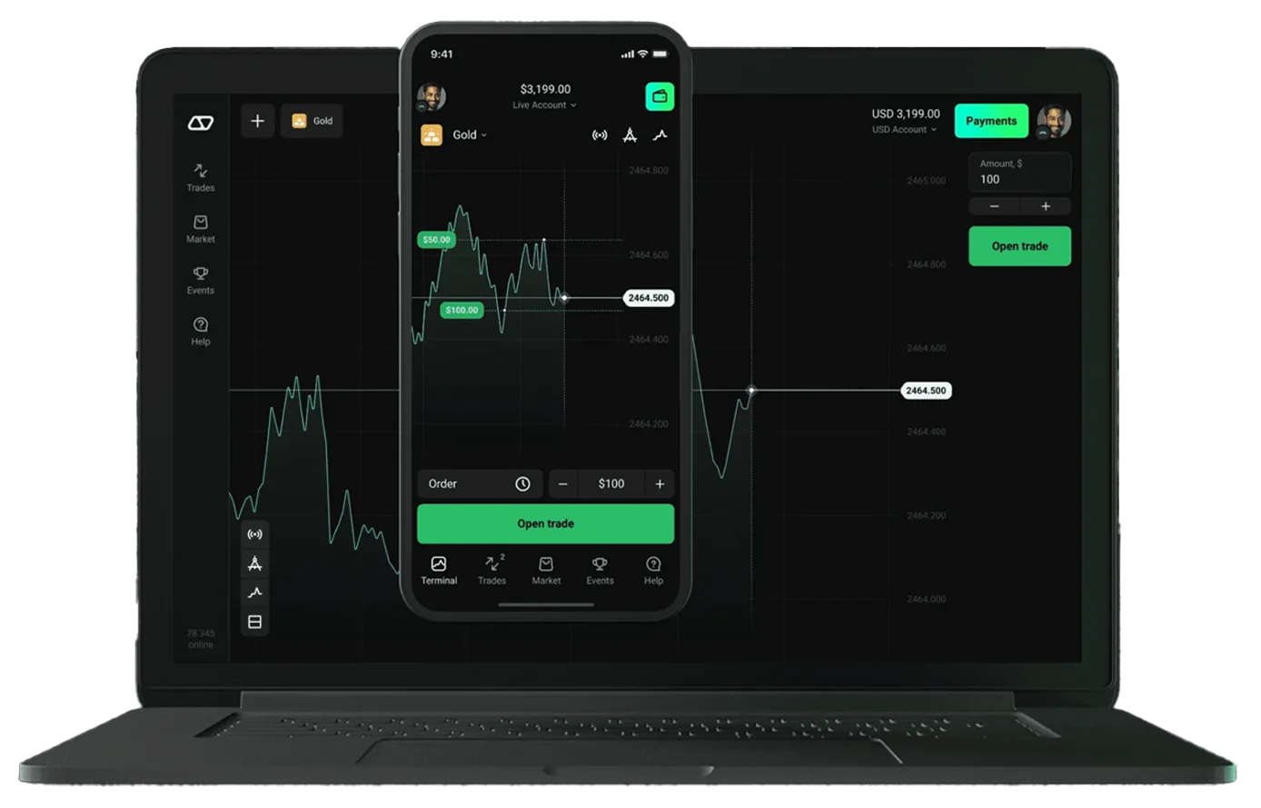 Olymptrade mobile and desktop app.