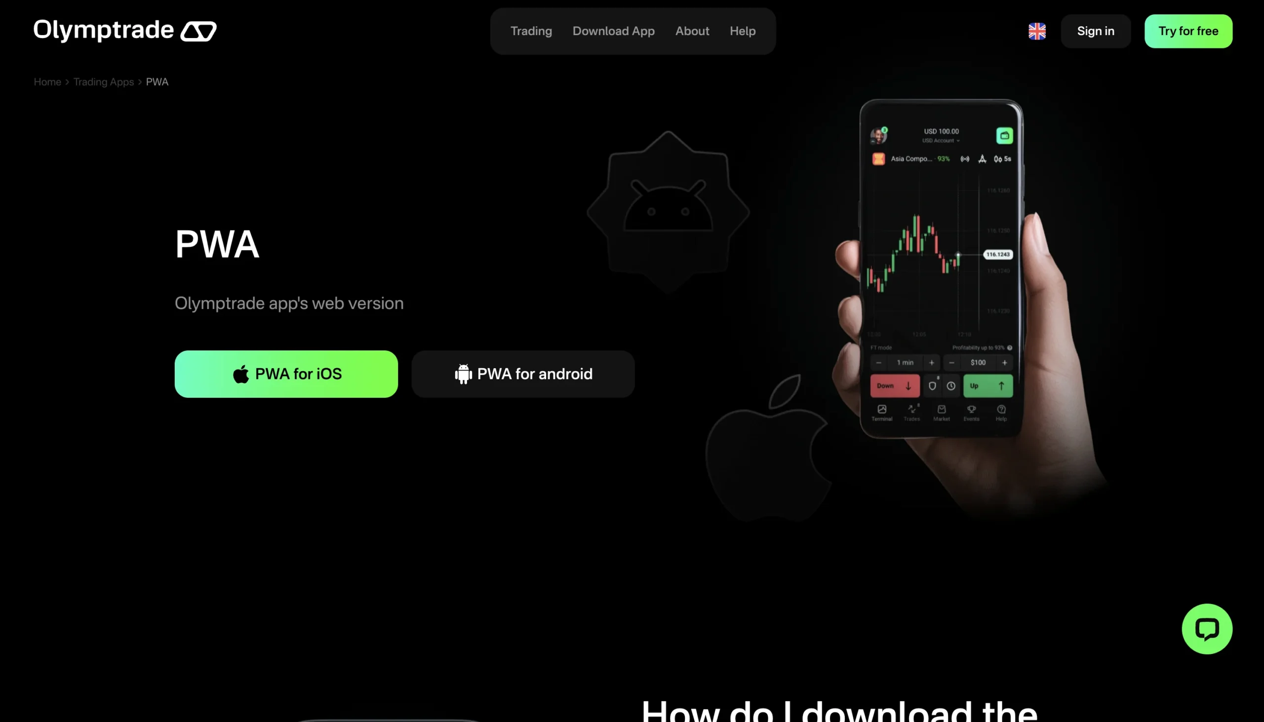 Olymp Trade Progressive Web Apps for iOS and Android.
