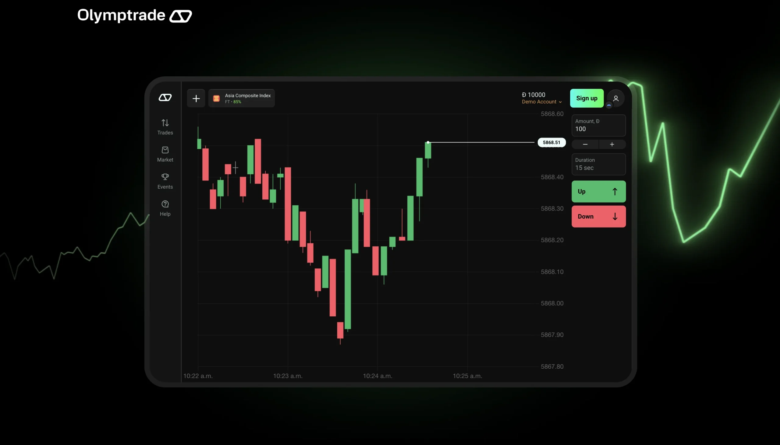 Trading in the Olymptrade app after downloading.