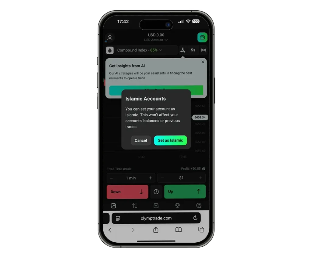 Olymptrade Islamic account.